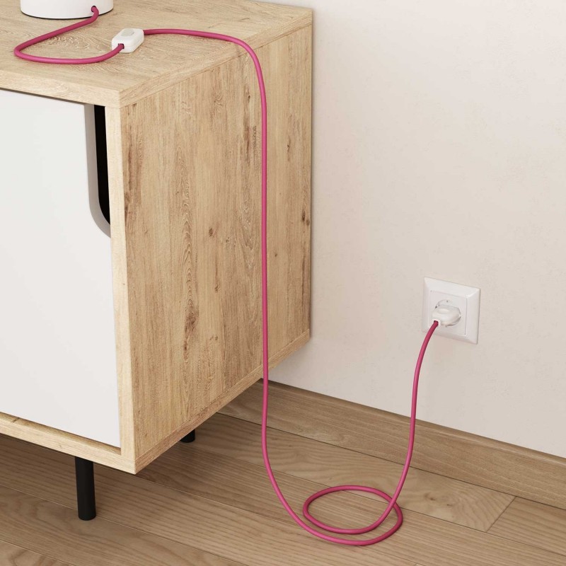 Cable Eléctrico Redondo Recubierto en tejido Efecto Seda Color Sólido, Fuchsia RM08