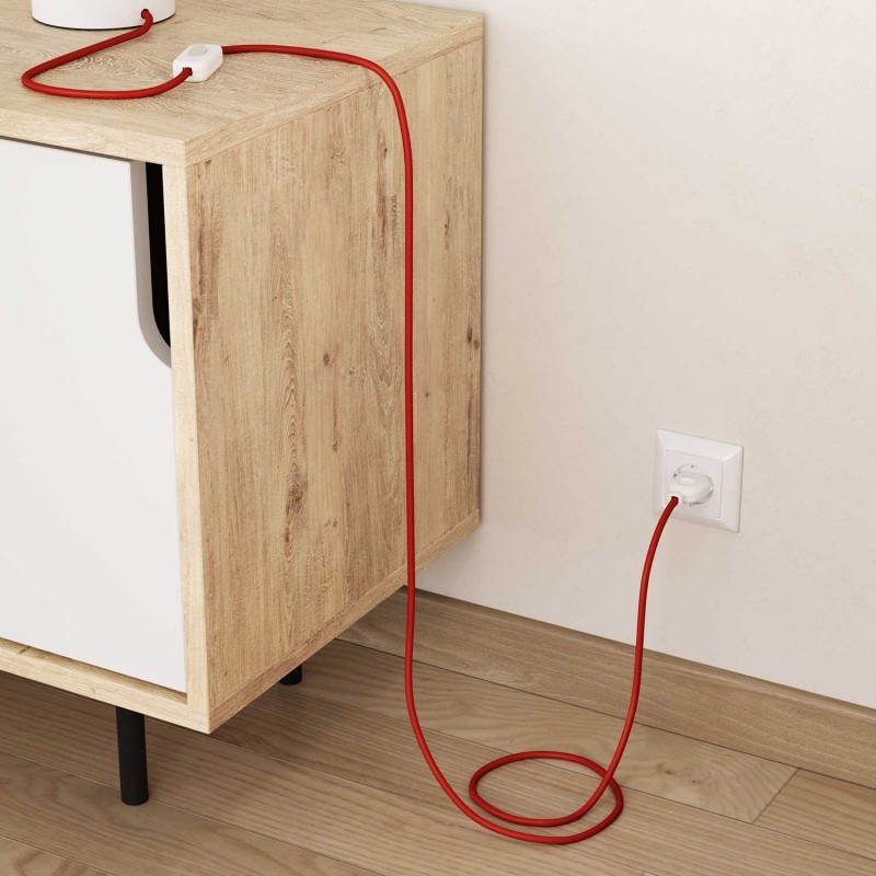 Cable Eléctrico Redondo Recubierto en tejido Efecto Seda Color Sólido, Rojo RM09