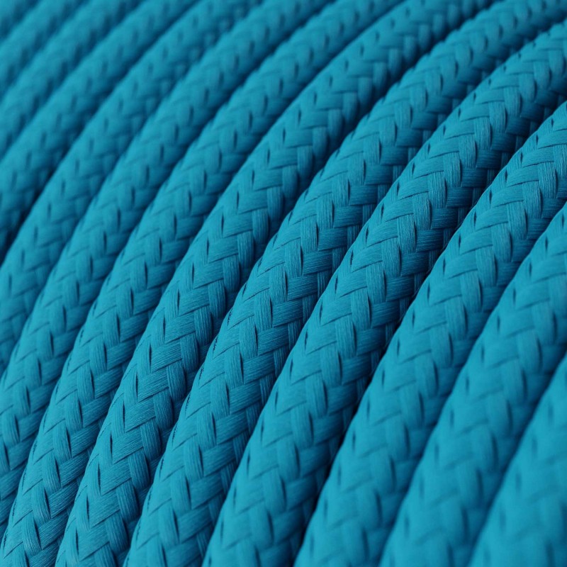 Cable Eléctrico Redondo Recubierto en tejido Efecto Seda Color Sólido, Turquesa RM11