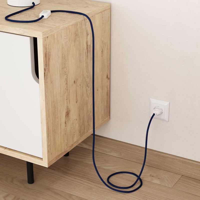 Cable Eléctrico Redondo Recubierto en tejido Efecto Seda Color Sólido, Azul RM12