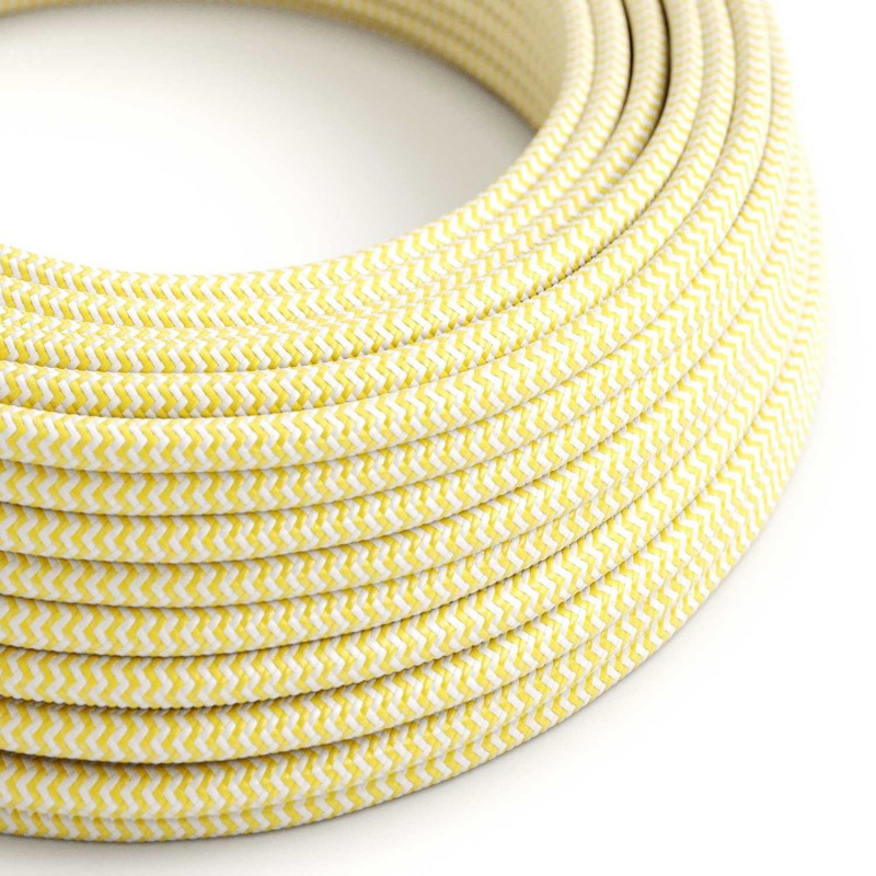 Cable Eléctrico Redondo Recubierto en tejido Efecto Seda ZigZag, Amarillo RZ10