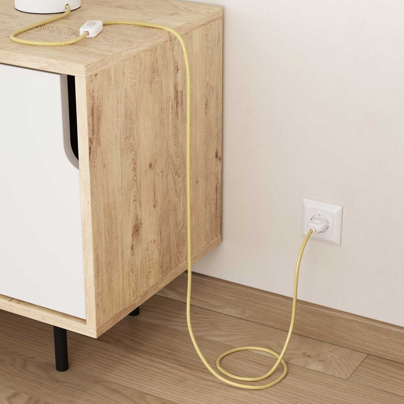 Cable Eléctrico Redondo Recubierto en tejido Efecto Seda ZigZag, Amarillo RZ10
