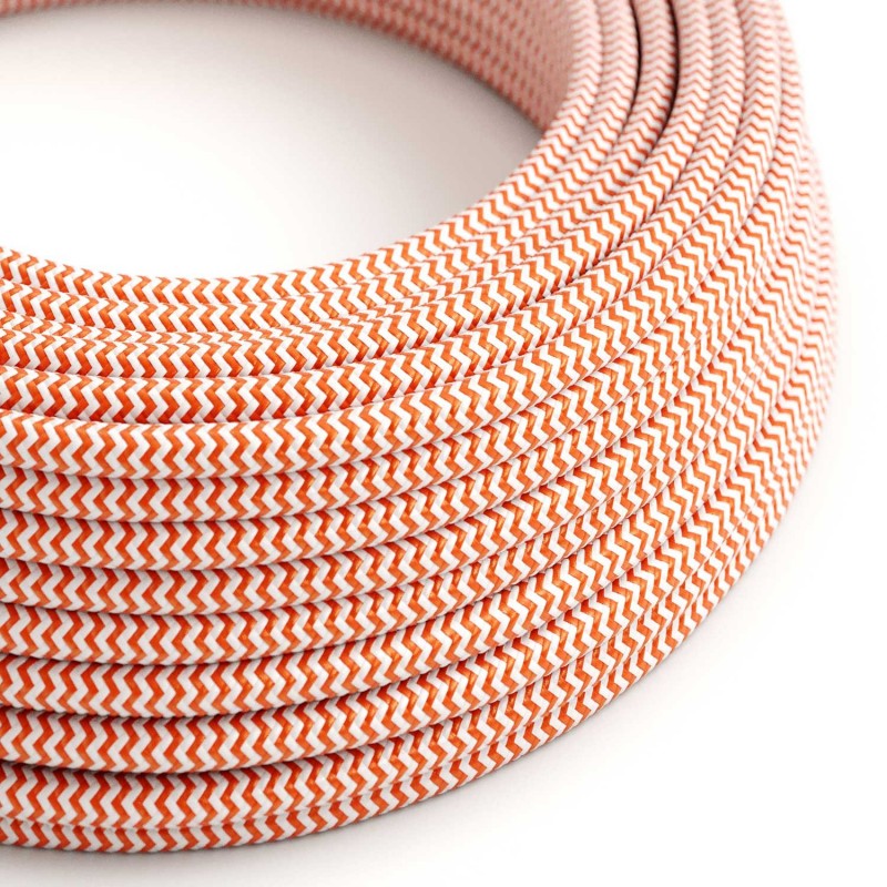 Cable Eléctrico Redondo Recubierto en tejido Efecto Seda ZigZag, Naranja RZ15