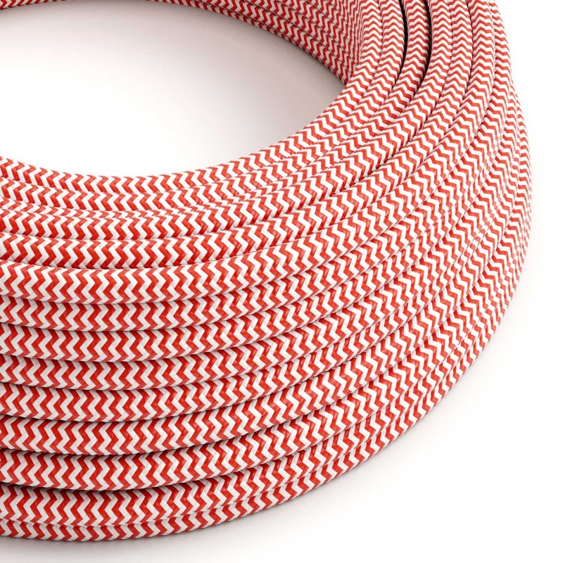 Cable Eléctrico Redondo Recubierto en tejido Efecto Seda ZigZag, Rojo RZ09