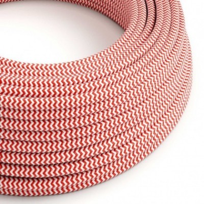 Cable Eléctrico Redondo Recubierto en tejido Efecto Seda ZigZag, Rojo RZ09