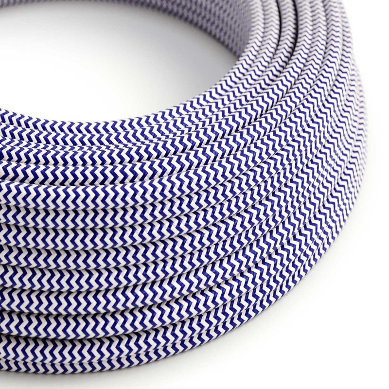 Cable Eléctrico Redondo Recubierto en tejido Efecto Seda ZigZag, Azul RZ12