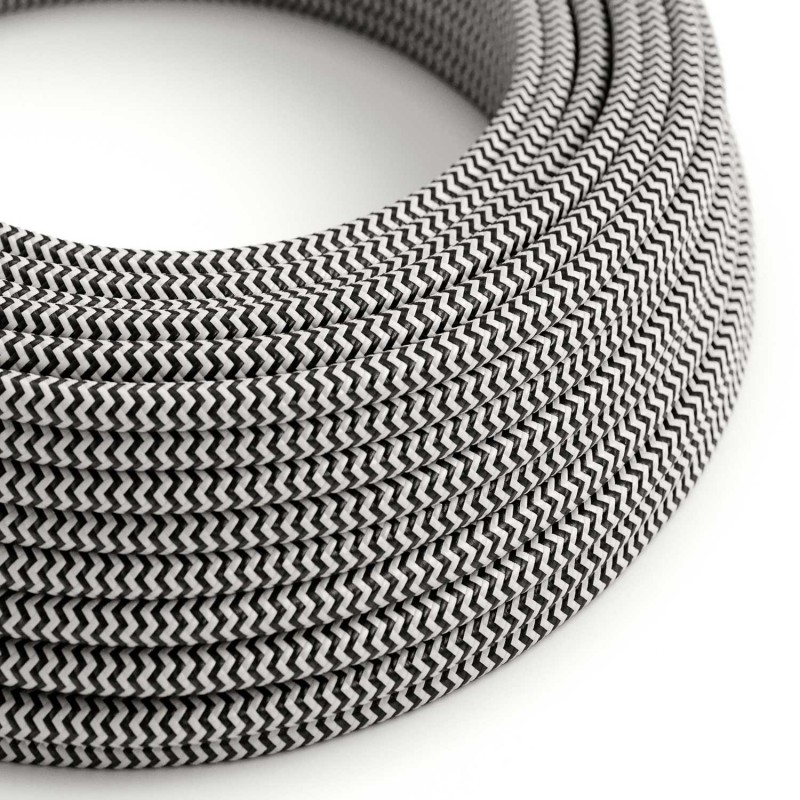 Cable Eléctrico Redondo Recubierto en tejido Efecto Seda ZigZag, Negro RZ04
