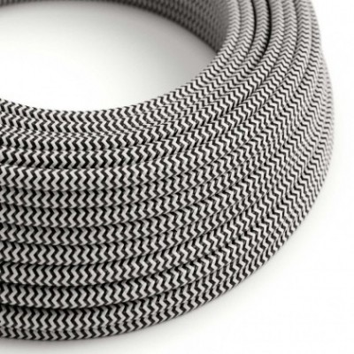 Cable Eléctrico Redondo Recubierto en tejido Efecto Seda ZigZag, Negro RZ04
