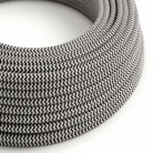 Cable Eléctrico Redondo Recubierto en tejido Efecto Seda ZigZag, Negro RZ04
