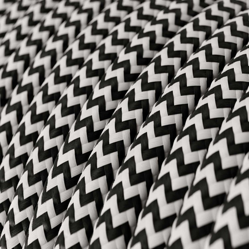 Cable Eléctrico Redondo Recubierto en tejido Efecto Seda ZigZag, Negro RZ04