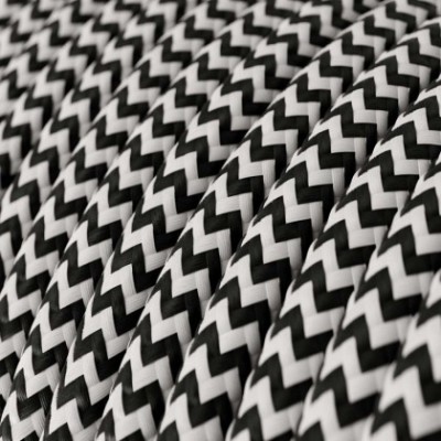 Cable Eléctrico Redondo Recubierto en tejido Efecto Seda ZigZag, Negro RZ04