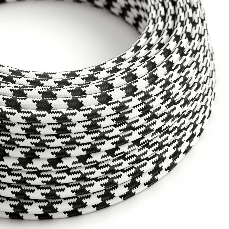 Cable Eléctrico Redondo Recubierto en tejido Efecto Seda Bicolor, Negro RP04
