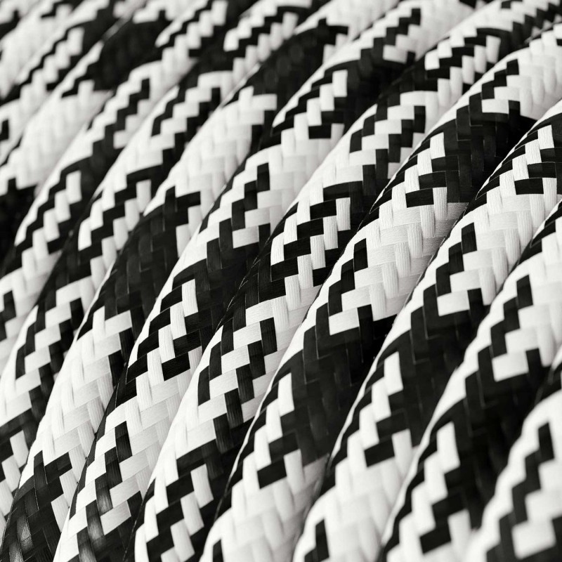 Cable Eléctrico Redondo Recubierto en tejido Efecto Seda Bicolor, Negro RP04
