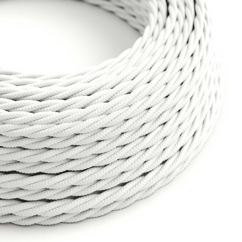 Cable Eléctrico Trenzado Recubierto en tejido Efecto Seda Color Sólido Blanco TM01