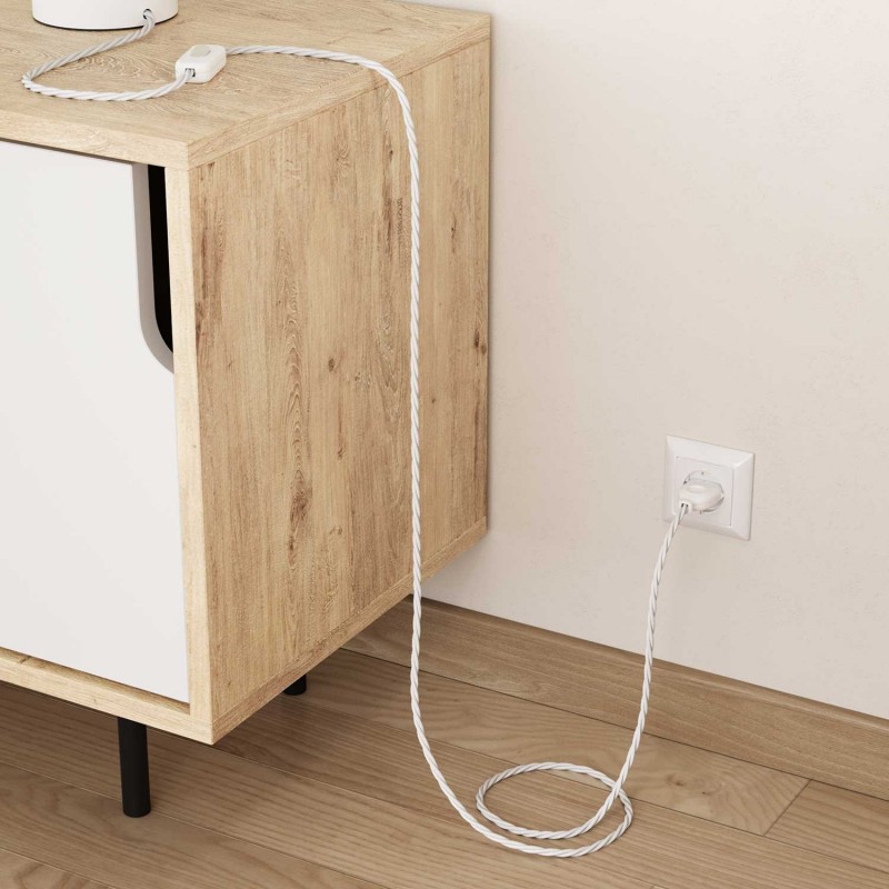 Cable Eléctrico Trenzado Recubierto en tejido Efecto Seda Color Sólido Blanco TM01