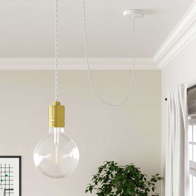 Cable Eléctrico Trenzado Recubierto en tejido Efecto Seda Color Sólido Blanco TM01