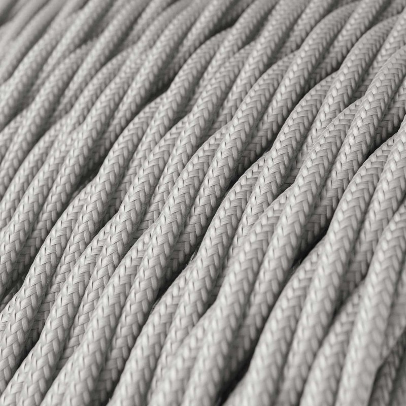 Cable Eléctrico Trenzado Recubierto en tejido Efecto Seda Color Sólido, Plateado TM02