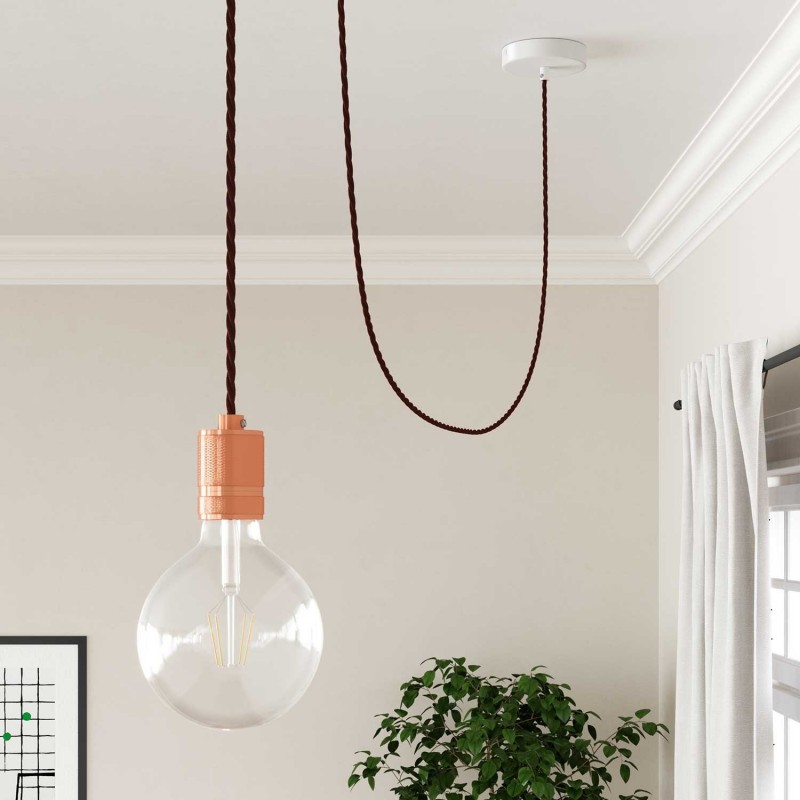Cable Eléctrico Trenzado Recubierto en tejido Efecto Seda Color Sólido, Marrón TM13