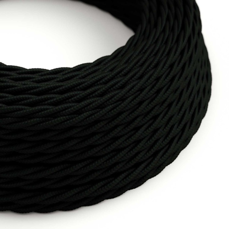Cable Eléctrico Trenzado Recubierto en tejido Efecto Seda Color Sólido, Negro TM04