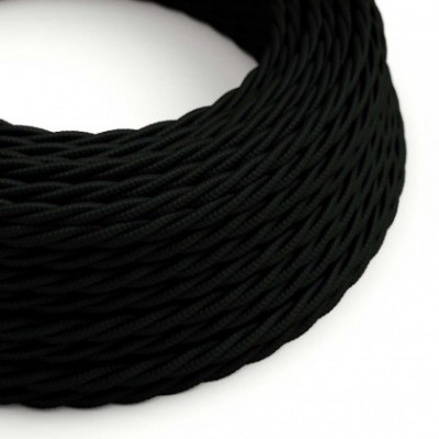 Cable Eléctrico Trenzado Recubierto en tejido Efecto Seda Color Sólido, Negro TM04