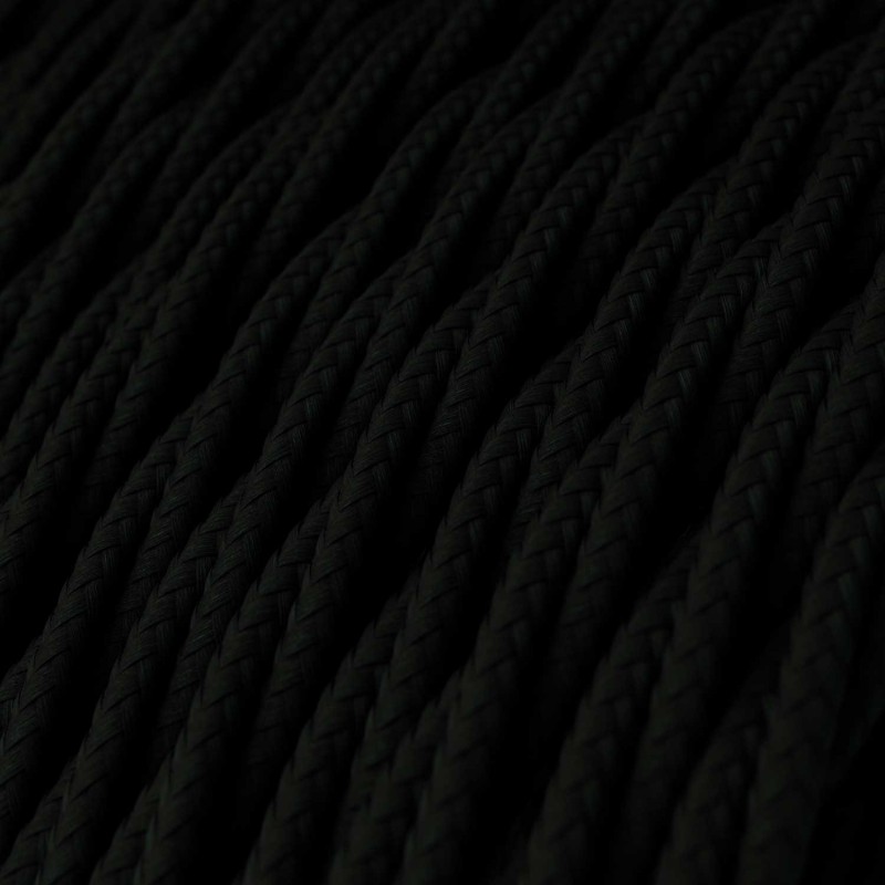 Cable Eléctrico Trenzado Recubierto en tejido Efecto Seda Color Sólido, Negro TM04