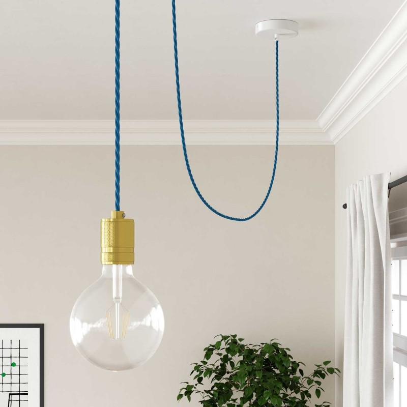 Cable Eléctrico Trenzado Recubierto en tejido Efecto Seda Color Sólido, Turquesa TM11