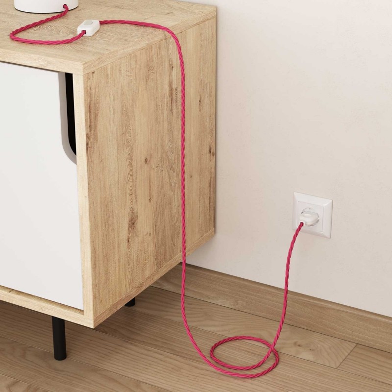 Cable Eléctrico Trenzado Recubierto en tejido Efecto Seda Color Sólido, Fuchsia TM08