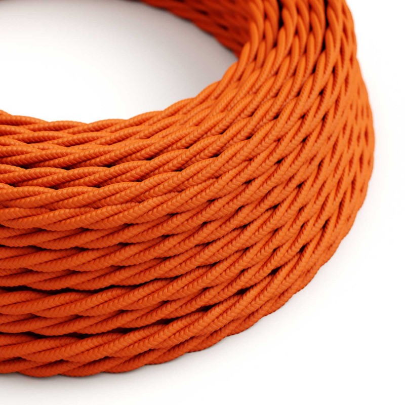 Cable Eléctrico Trenzado Recubierto en tejido Efecto Seda Color Sólido, Naranja TM15