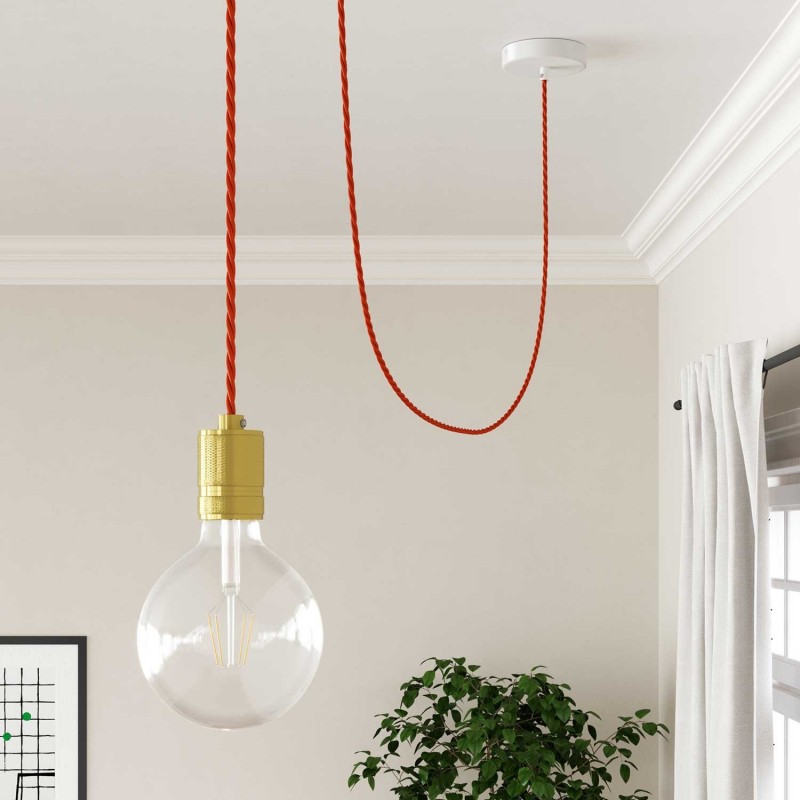 Cable Eléctrico Trenzado Recubierto en tejido Efecto Seda Color Sólido, Naranja TM15
