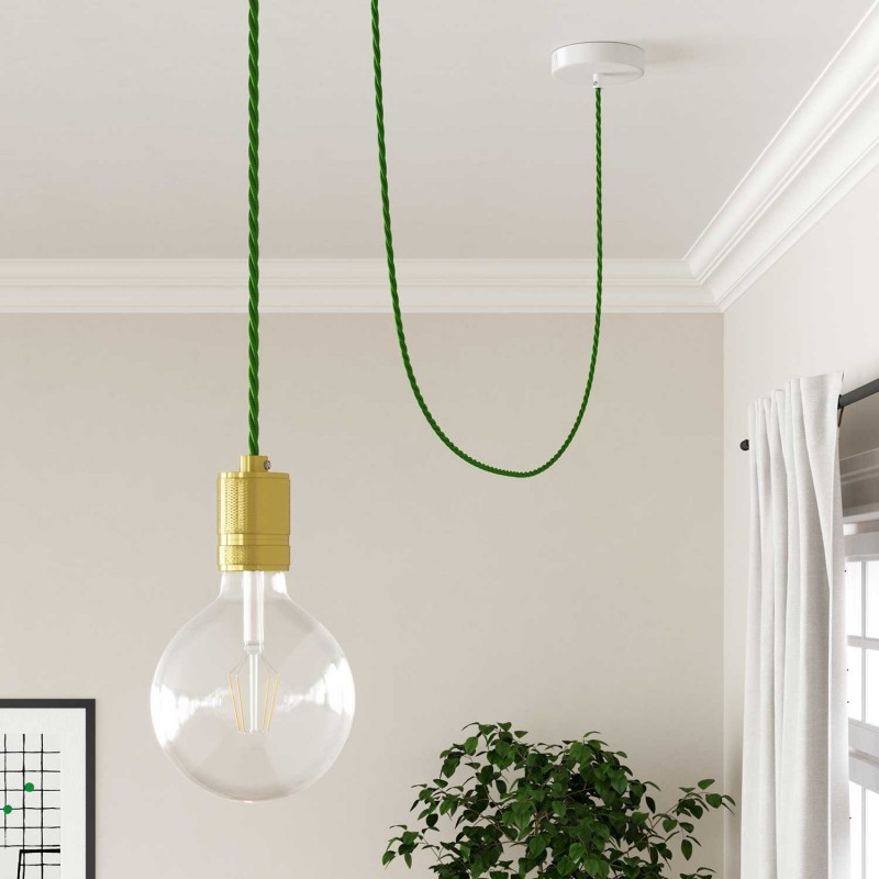 Cable Eléctrico Trenzado Recubierto en tejido Efecto Seda Color Sólido, Verde TM06