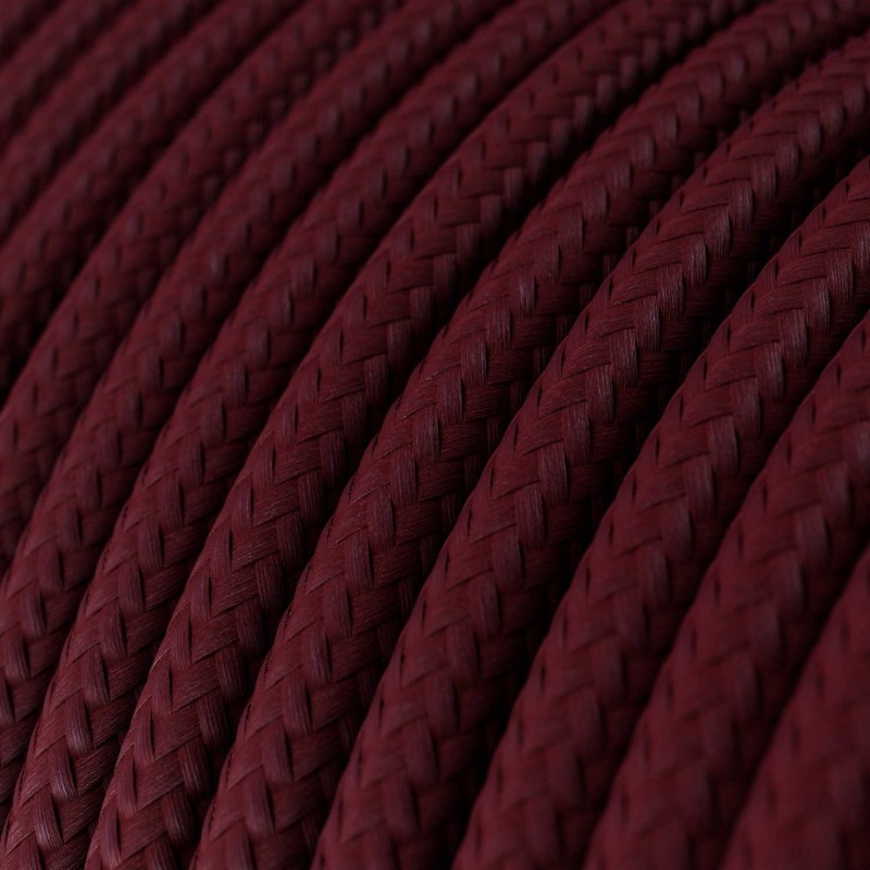 Cable Eléctrico Redondo Recubierto en tejido Efecto Seda Color Sólido, Bordeos RM19