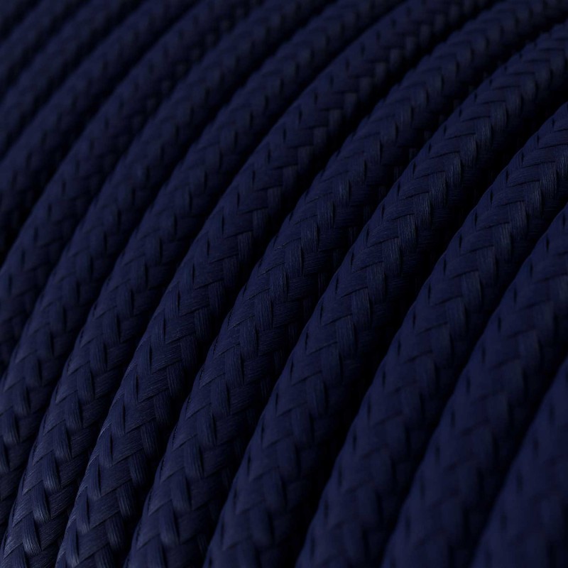 Cable Eléctrico Redondo Recubierto en tejido Efecto Seda Color Sólido, Azul Marino RM20