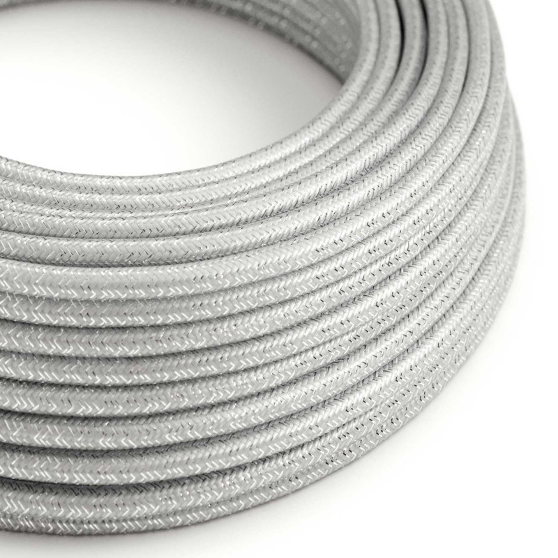 Cable Eléctrico Redondo Recubierto en tejido Efecto Seda Color Sólido, Plateado Glitter RL02