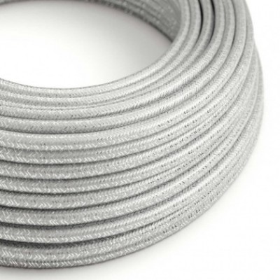 Cable Eléctrico Redondo Recubierto en tejido Efecto Seda Color Sólido, Plateado Glitter RL02