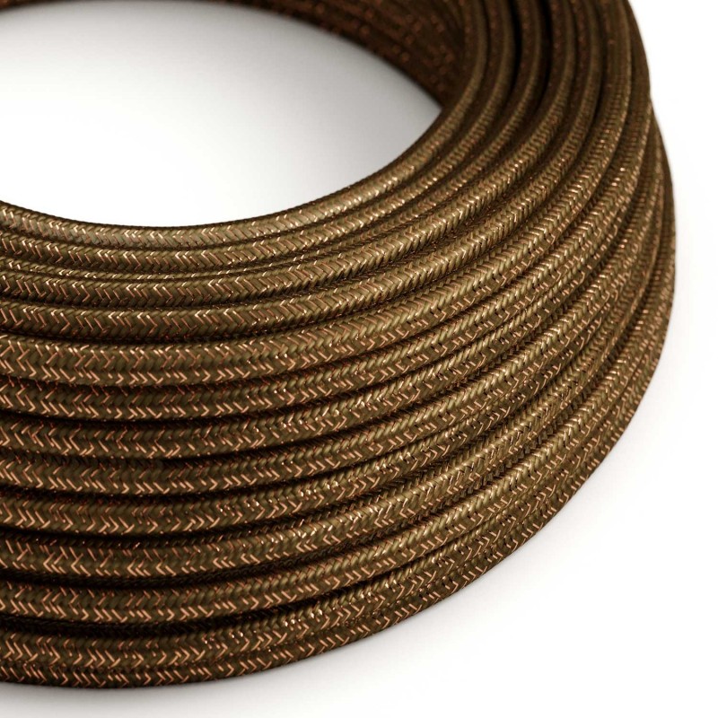 Cable Eléctrico Redondo Recubierto en tejido Efecto Seda Color Sólido, Marrón Glitter RL13