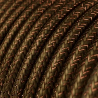 Cable Eléctrico Redondo Recubierto en tejido Efecto Seda Color Sólido, Marrón Glitter RL13