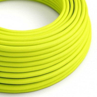 Cable Eléctrico Redondo Recubierto en tejido Efecto Seda Color Sólido, Amarillo Fluo RF10