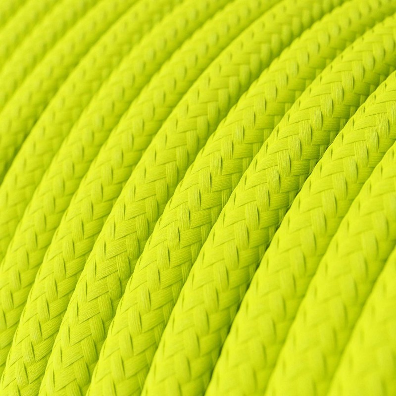 Cable Eléctrico Redondo Recubierto en tejido Efecto Seda Color Sólido, Amarillo Fluo RF10