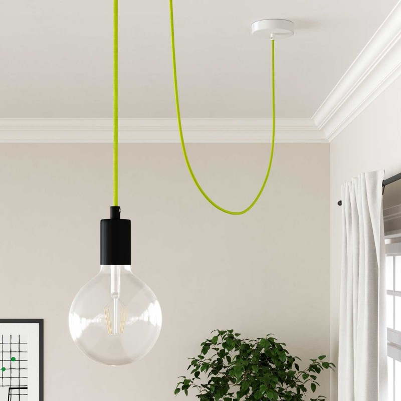 Cable Eléctrico Redondo Recubierto en tejido Efecto Seda Color Sólido, Amarillo Fluo RF10