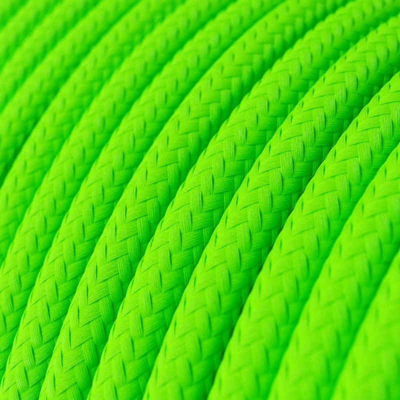Cable Eléctrico Redondo Recubierto en tejido Efecto Seda Color Sólido, Verde Fluo RF06