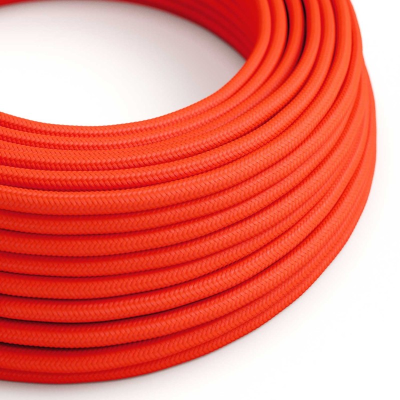 Cable Eléctrico Redondo Recubierto en tejido Efecto Seda Color Sólido, Naranja Fluo RF15