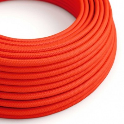 Cable Eléctrico Redondo Recubierto en tejido Efecto Seda Color Sólido, Naranja Fluo RF15