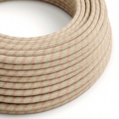 Cable Eléctrico Redondo Recubierto en Algodón Stripes color Rosa Viejo y Lino Natural RD51