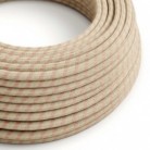 Cable Eléctrico Redondo Recubierto en Algodón Stripes color Rosa Viejo y Lino Natural RD51