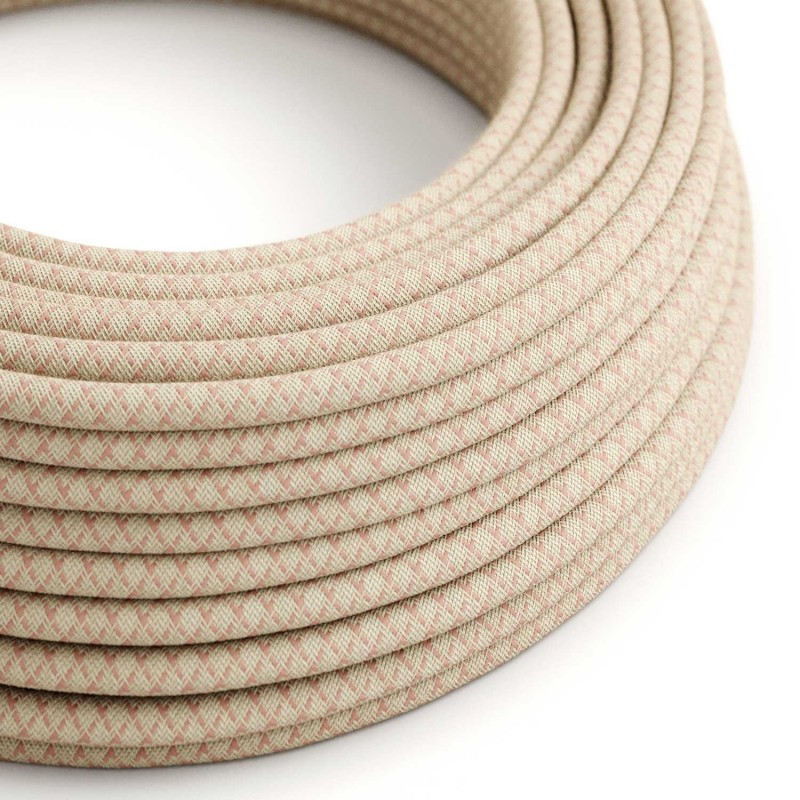 Cable Eléctrico Redondo Recubierto en Algodón Rombo color Rosa Viejo y Lino Natural RD61