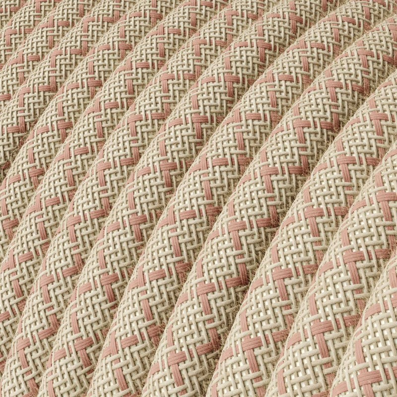 Cable Eléctrico Redondo Recubierto en Algodón Rombo color Rosa Viejo y Lino Natural RD61