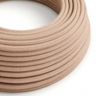 Cable Eléctrico Redondo Recubierto en Algodón Zigzag color Rosa Viejo y Lino Natural RD71