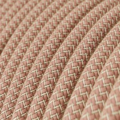 Cable Eléctrico Redondo Recubierto en Algodón Zigzag color Rosa Viejo y Lino Natural RD71