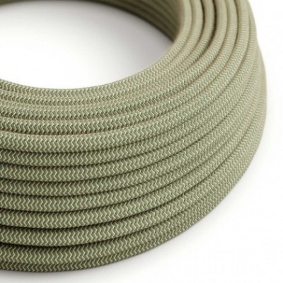 Cable Eléctrico Redondo Recubierto en Algodón Zigzag color Verde Tomillo y Lino Natural RD72