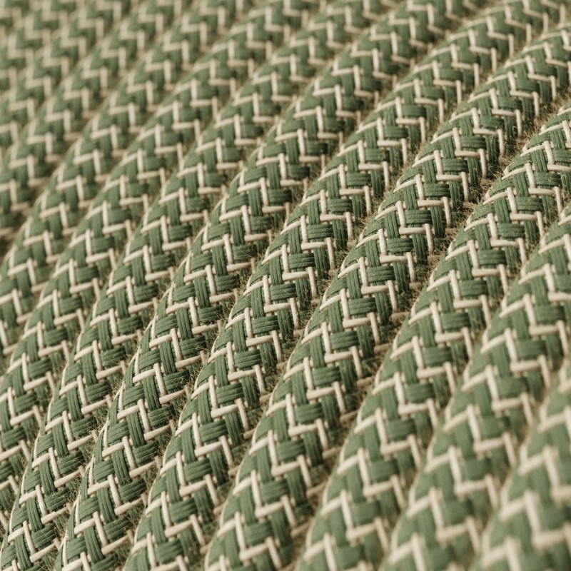 Cable Eléctrico Redondo Recubierto en Algodón Zigzag color Verde Tomillo y Lino Natural RD72